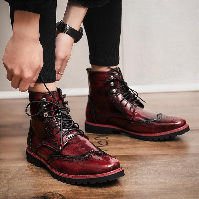Zzyyzzyy Men's Brogue Leather Lace-Up Ankle Boots with Wingtip Design Vintage Dress Boots for Casual Business Office Daily Wear and Formal Occasions - Image 3